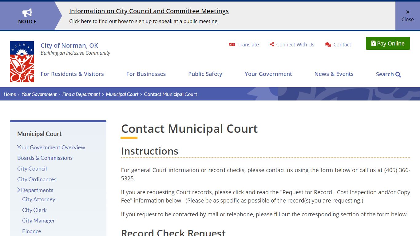 Contact Municipal Court | City of Norman, OK